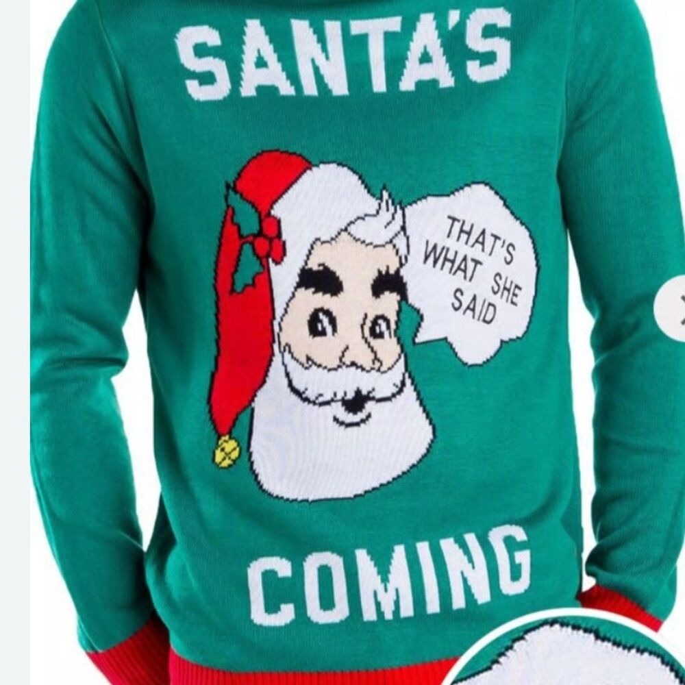 Tipsy Elves Sweater Men XL Green Santa That's What She Said Funny Ugly Christmas